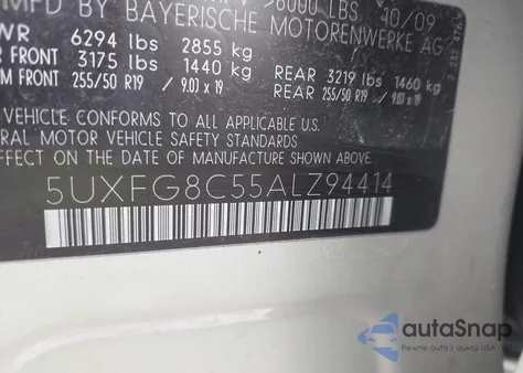 2010 BMW X6 z USA, uszkodzony, nr VIN 5UXFG8C55ALZ94414